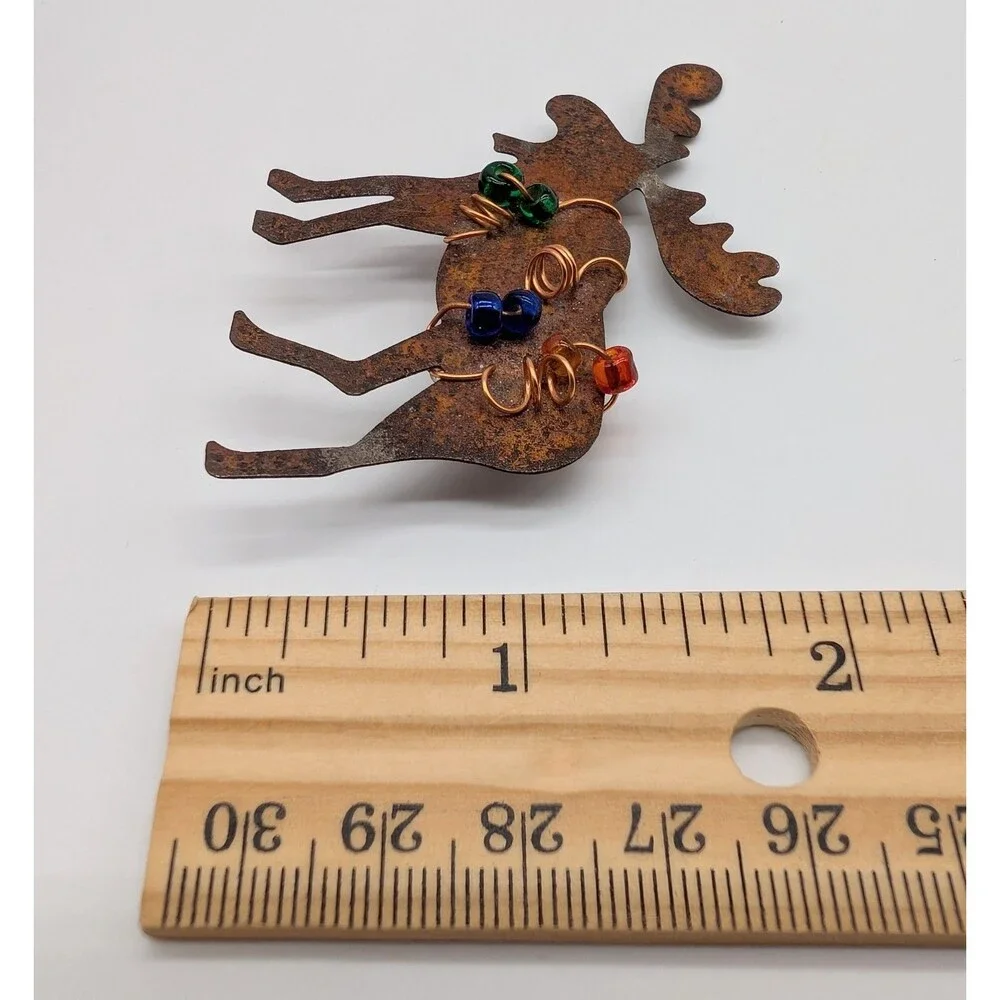 Primitive Moose Christmas Brooch Pin Winter Rustic Artisan Handmade